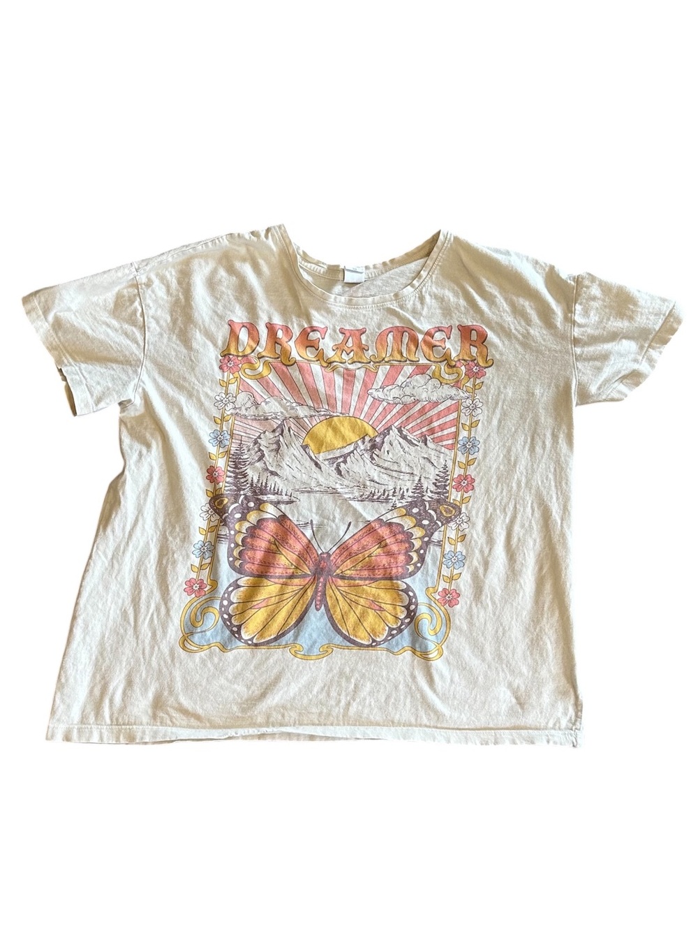 Dreamer Graphic Tee - Cream Butterfly Design -